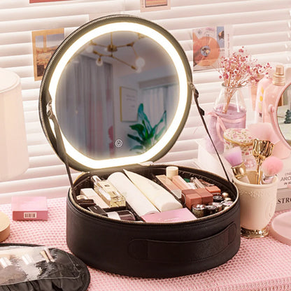 Trousse Cosmétique Ronde avec Miroir LED Lumineux