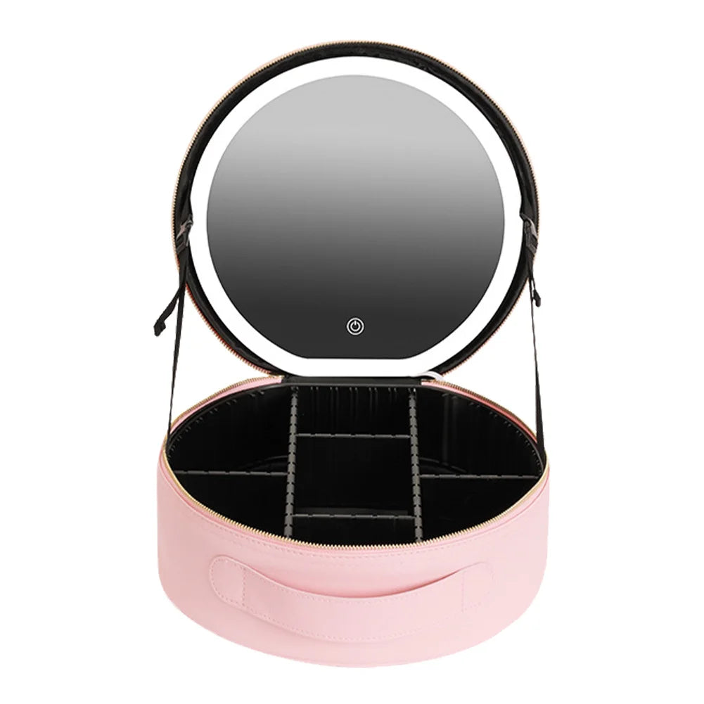 Trousse Cosmétique Ronde avec Miroir LED Lumineux